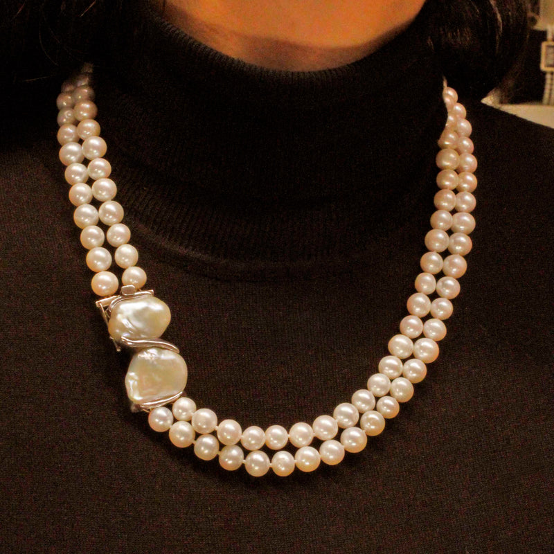 Collana di perle barocche con quarzo rosa - Argenterie Fiorentine
