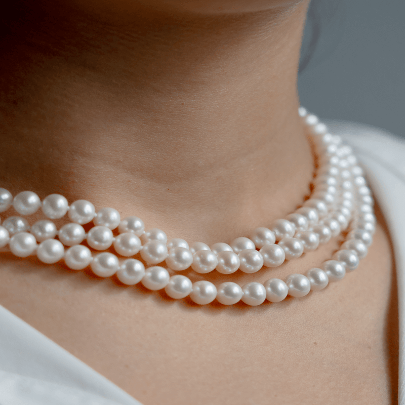 Collana a tre fili scalare di perle acqua dolce